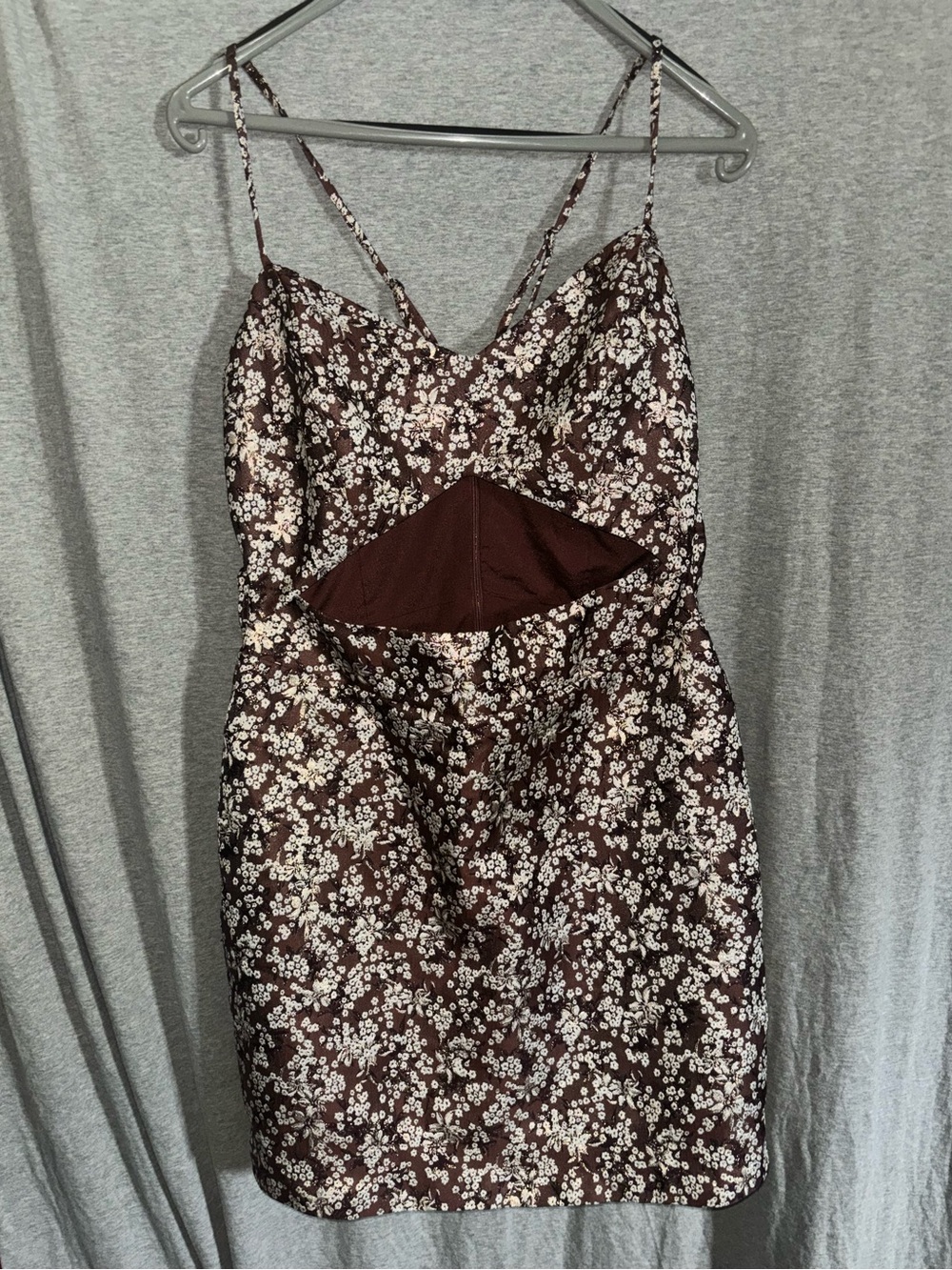 Leyden Brown Floral Cutout Shimmery Mini Dress Size Large